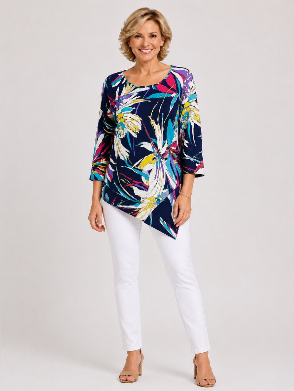 Clara Sun Woo Colorful Aysemetrical Tunic Top, Size XS